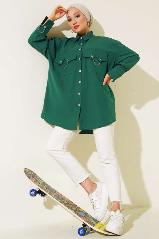 Cuff and Collar Chain Shirt Emerald