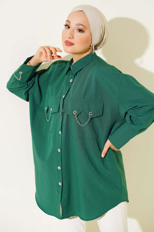 Cuff and Collar Chain Shirt Emerald