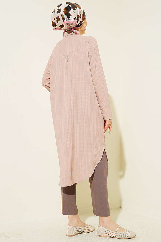 Chemise longue ample à poches en écorce d'arbre beige