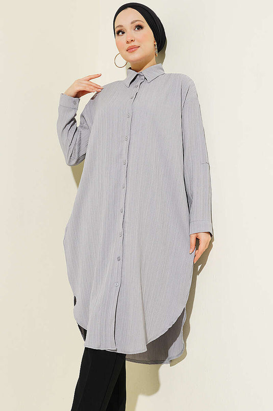 Chemise longue ample à poches en écorce d'arbre grise