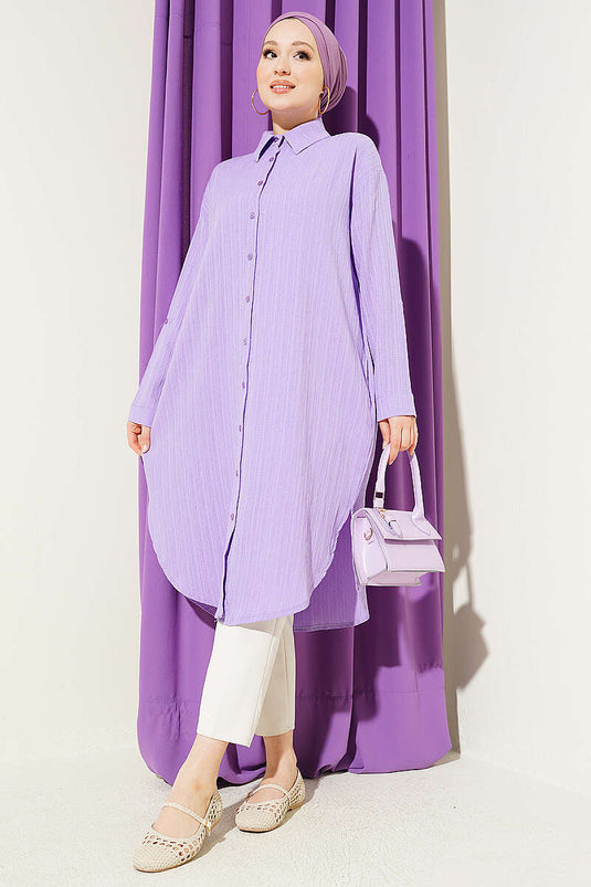 Chemise longue ample à poches en écorce d'arbre lilas