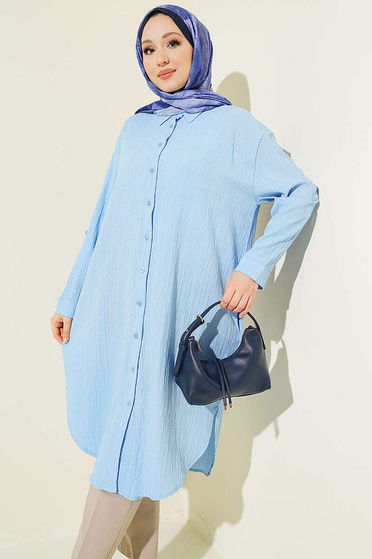 Chemise longue ample à poches en écorce d'arbre bleu