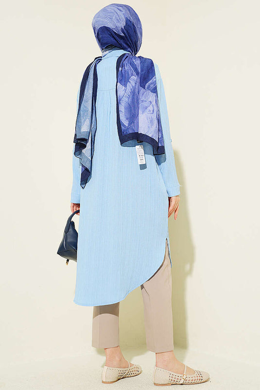 Chemise longue ample à poches en écorce d'arbre bleu