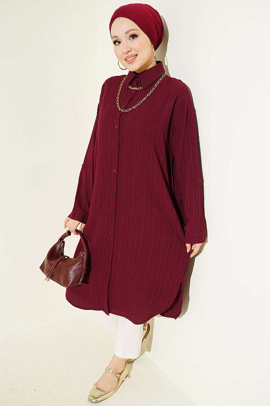 Chemise longue ample à poches en écorce d'arbre couleur prune