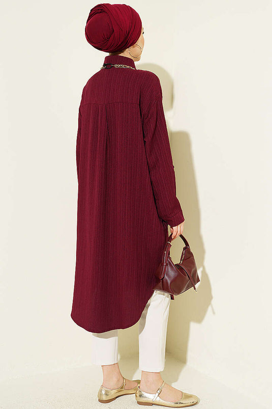 Chemise longue ample à poches en écorce d'arbre couleur prune