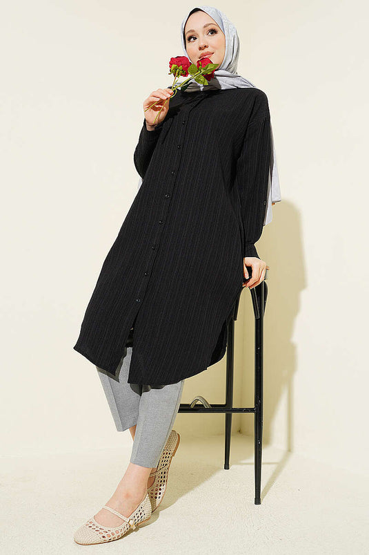 Chemise longue ample à poches en écorce d'arbre noire