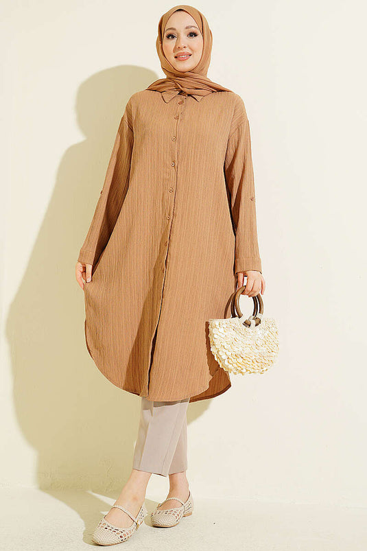 Chemise longue ample à poches en écorce d'arbre couleur vison