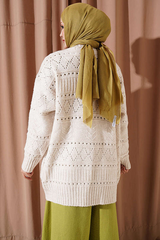 Beige Gebreide Vest Met Zakken En Knopen