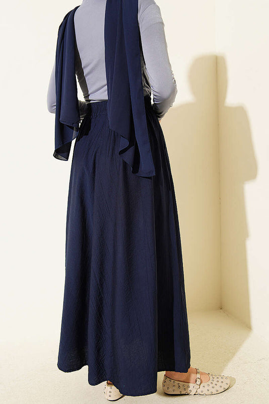 Basic Skirt with Elastic Waist and Pockets, Navy Blue