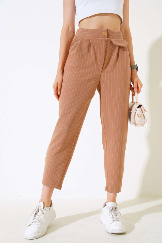 Pantalon rayé camel avec poches