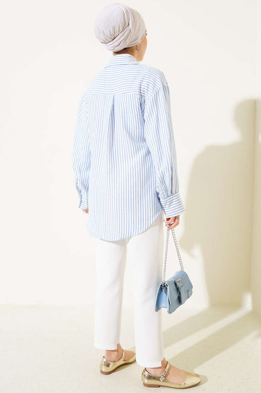 Pocket Striped Side Tie Kimono Indigo