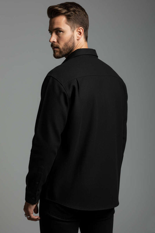 Cotton Men's Shirt with Pockets, Black