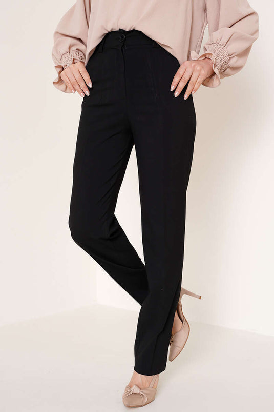 Pantalon Boutonné Poche Noir