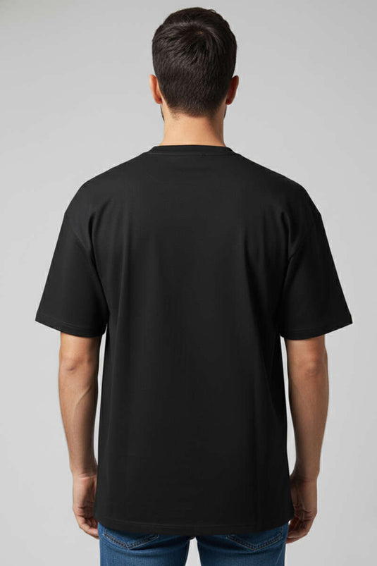 تيشيرت رجالي مطبوع بتقنية الحقن مع جيوب، أسود