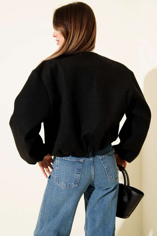 Cepli Fermuarlı Kısa Kaşe Ceket Siyah