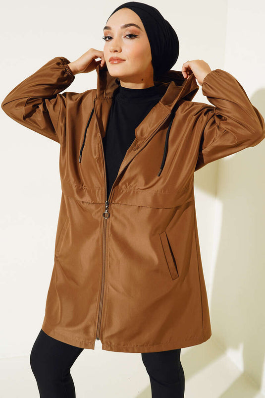 Trench-Coat Zippé Avec Poche Marron