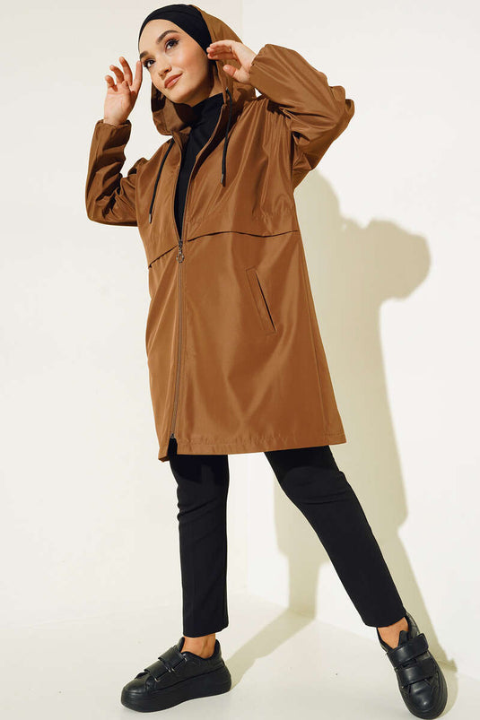 Trench-Coat Zippé Avec Poche Marron