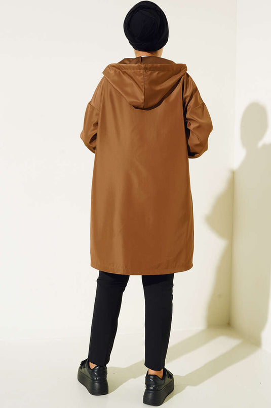 Trench-Coat Zippé Avec Poche Marron