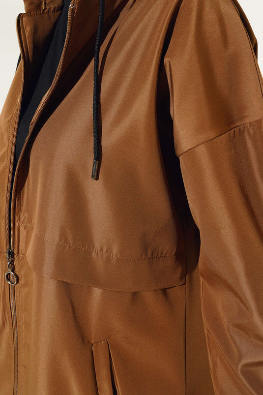 Trench-Coat Zippé Avec Poche Marron