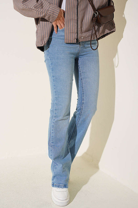 Pantalon En Jean Style Espagnol À Poches Bleu Clair