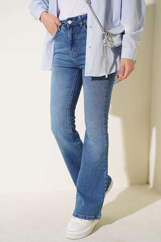 Blauwe Spaanstijl Jeans Met Zakken