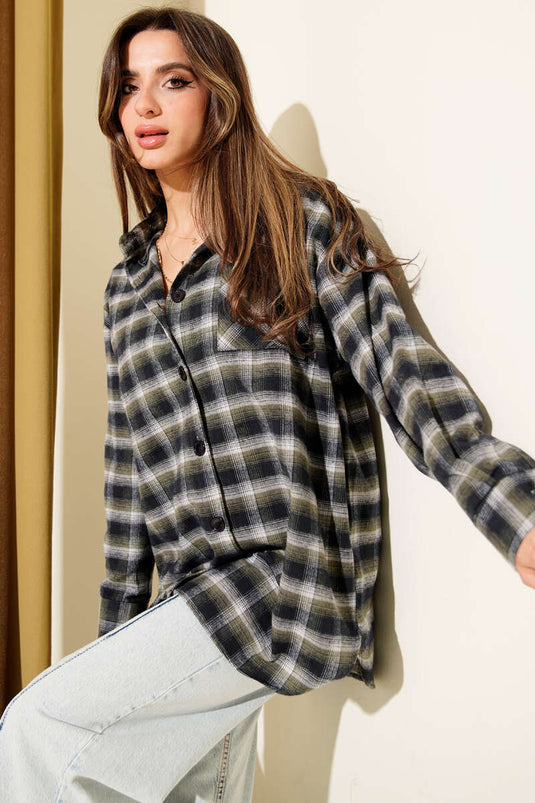 Pocketed Square Striped Shirt, Khaki