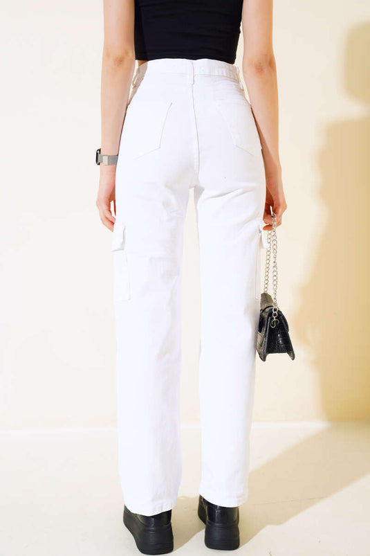 Pantalon Cargo à Poches Blanc