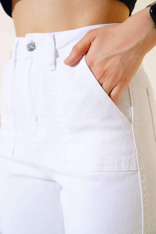 Pantalon Cargo à Poches Blanc