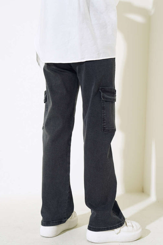 Pantalon Cargo à Poche Fumé