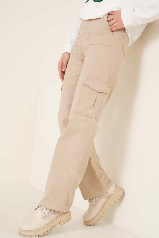 Pantalon cargo à poche Latte