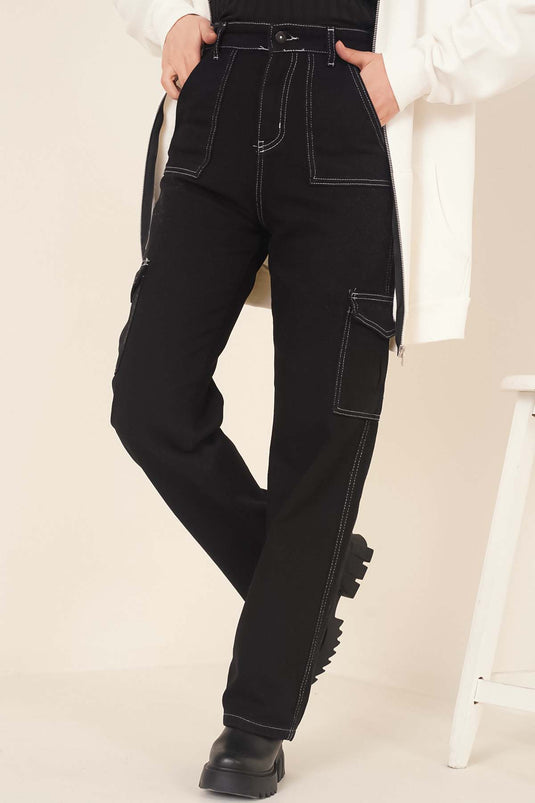 Pantalon Cargo Poche Noir Blanc