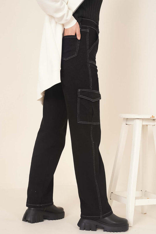 Pantalon Cargo Poche Noir Blanc