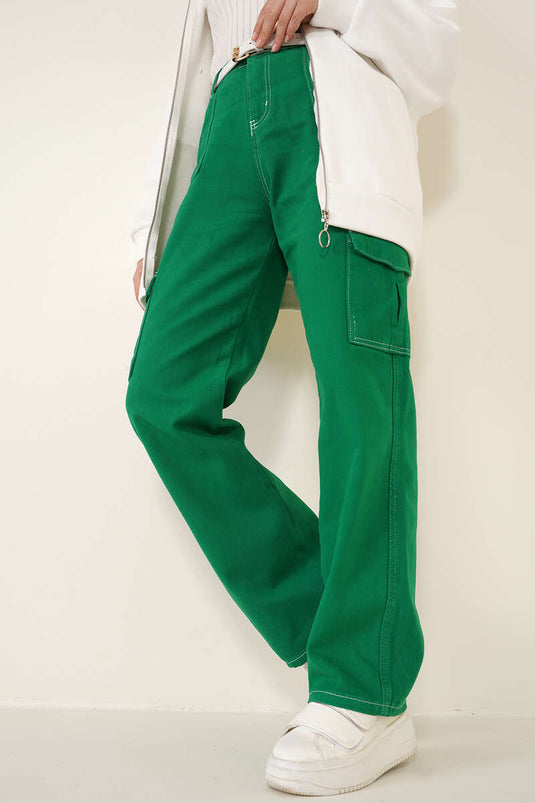 Pantalon Cargo à Poches Vert