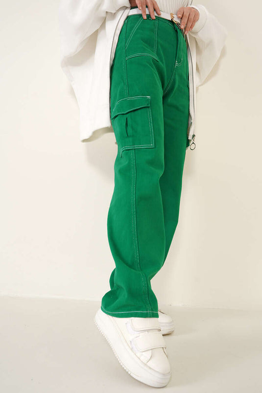 Pantalon Cargo à Poches Vert