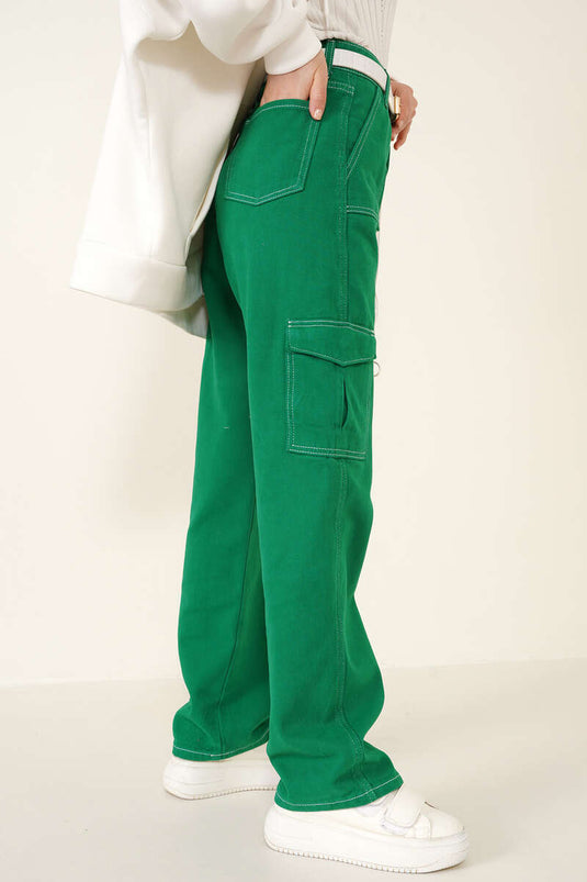 Pantalon Cargo à Poches Vert