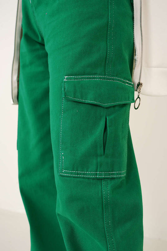 Pantalon Cargo à Poches Vert