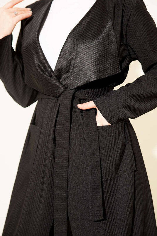 Cepli Kemerli Uzun Hırka Siyah