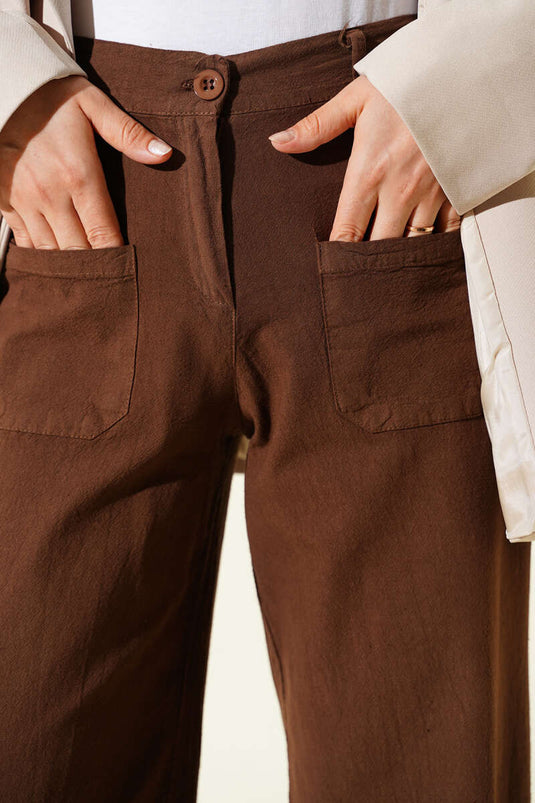 Pantalon à larges jambes en lin Cepli marron