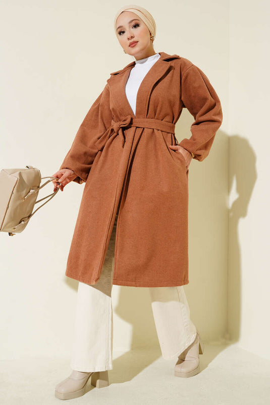 Manteau croisé en cachemire avec ceinture et poches Latte