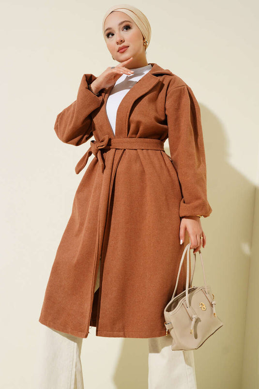 Manteau croisé en cachemire avec ceinture et poches Latte