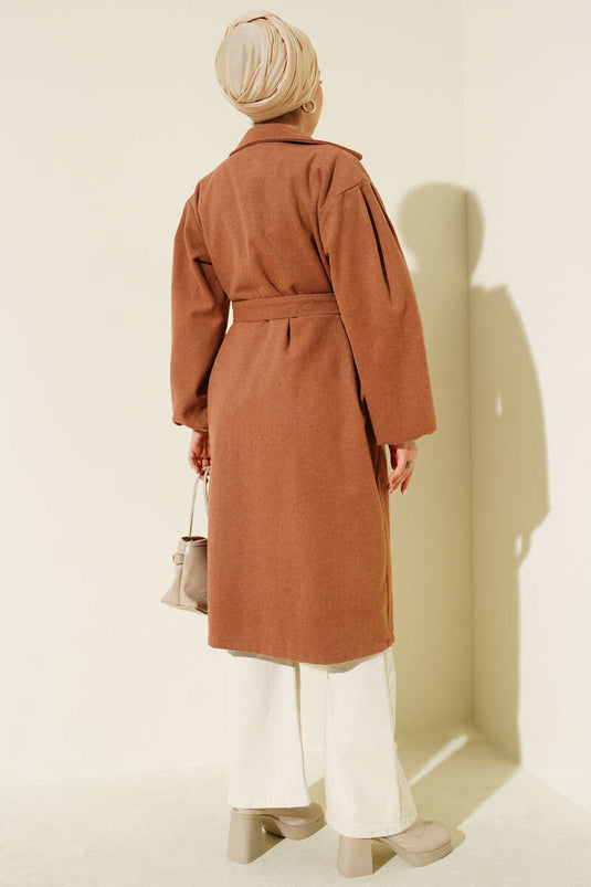 Manteau croisé en cachemire avec ceinture et poches Latte