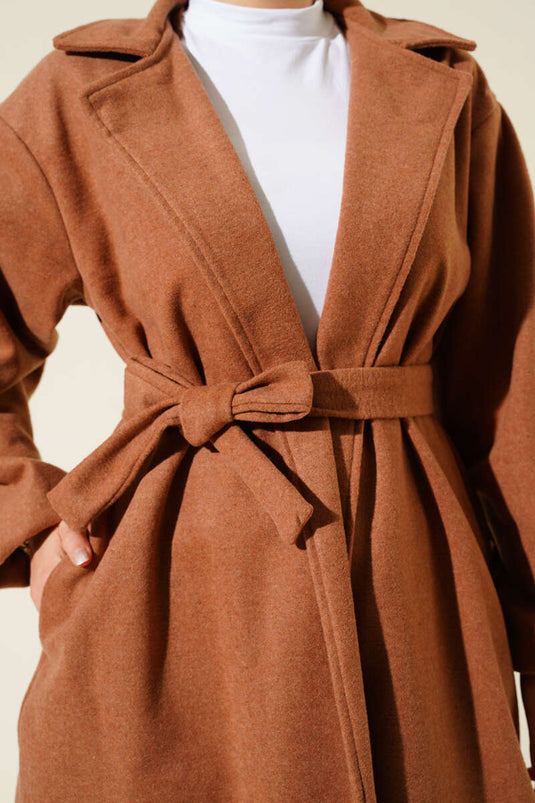 Manteau croisé en cachemire avec ceinture et poches Latte