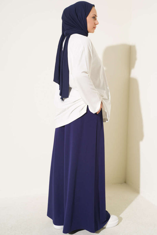 Pantalon Large Bleu Marine À Poches