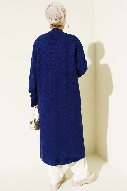 Cepli Örgü Desenli Uzun Hırka Parlement