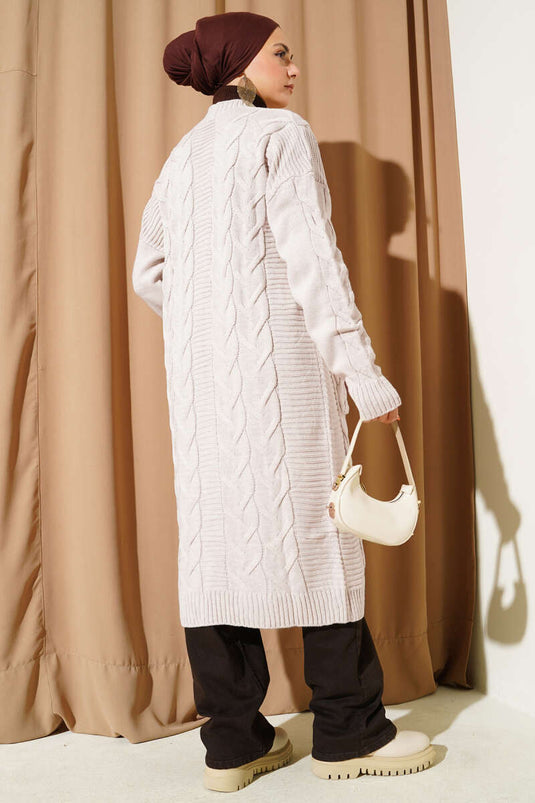 Gilet Long En Maille À Motifs Avec Poches Et Pierres