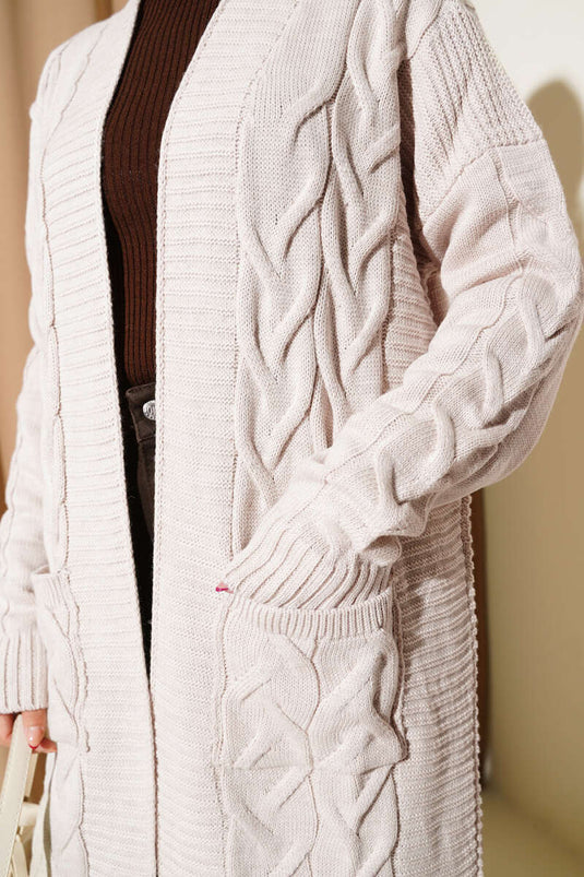 Gilet Long En Maille À Motifs Avec Poches Et Pierres
