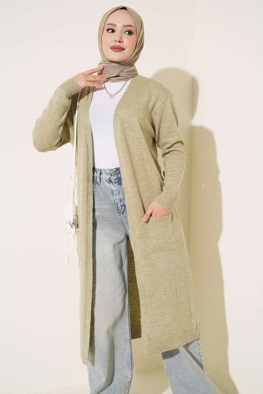 Cardigan Lungo Con Tasche In Blu Navy