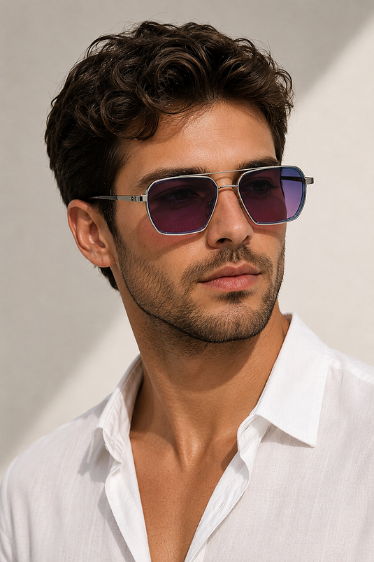 Blaue Geometrische Damen-Sonnenbrille Mit Rahmen