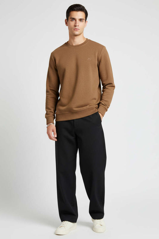 Change Nakışlı Erkek Sweatshirt Taba