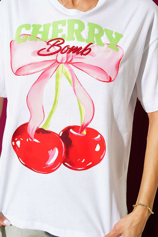 Cherry Bomb Baskılı T-shirt Beyaz